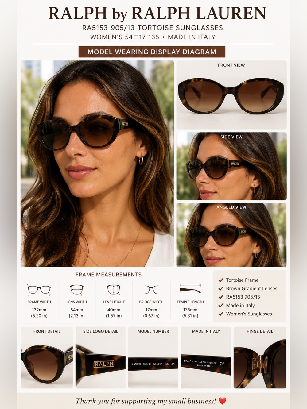 Ralph Lauren RA5153 905/13 Tortoise Brown Gradient Sunglasses Women's 54□17 135
